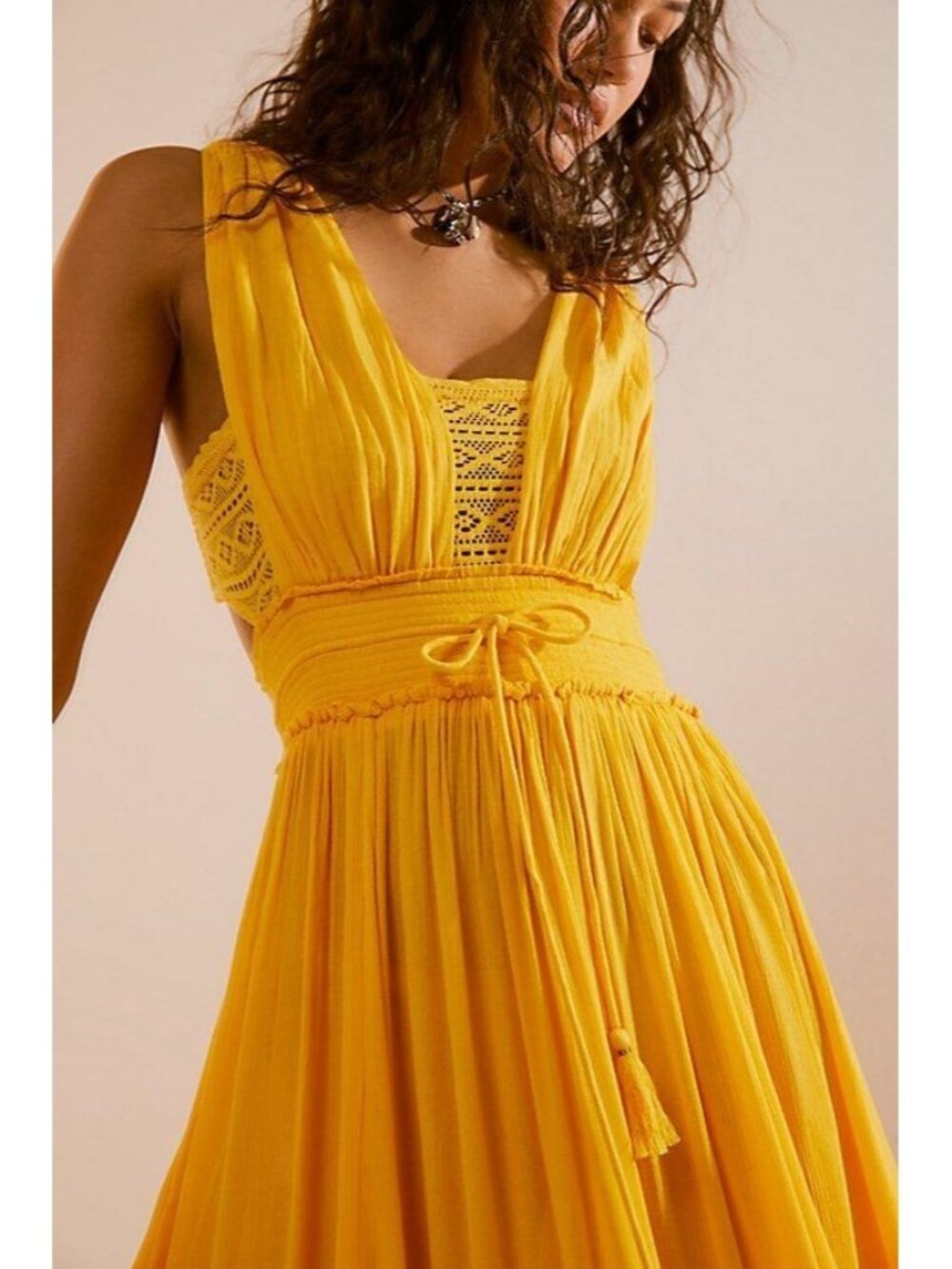 NWT Free People Santa Maria Maxi in Citrus Ave Orange Crochet Lace Trim Dress S - Picture 2 of 8